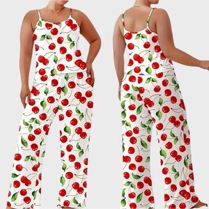 Women’s Lounging Delight - Cherry Print Two-Piece Nightwear 3X (18)